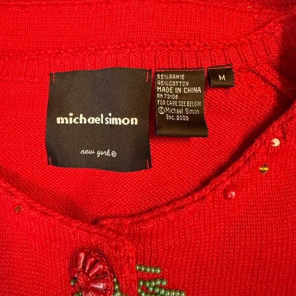 MICHAEL SIMON Women's size MEDIUM Embellished Christmas Tree Sweater RED  2000 - Picture 8 of 11